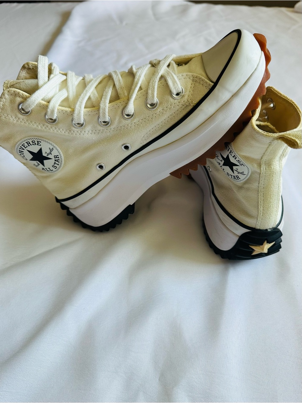 Converse Cream High Top Platform Sneakers with Black & Gum Accents - Picture 2 of 9